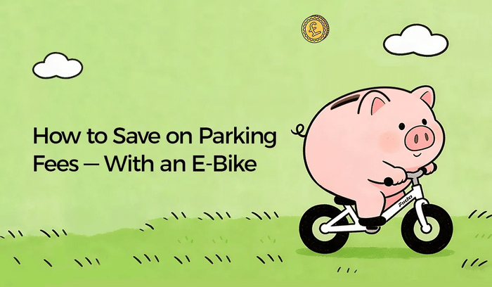 Animation of a piggy bank riding a Fiido electric bicycle.