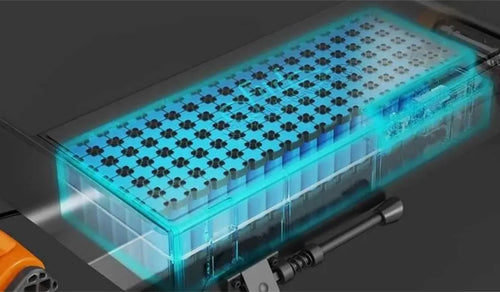 The image shows the internal structure of the Fiido electric scooter battery.