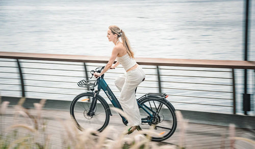 A woman is riding Fiido C11 Pro lightweight electirc ebike