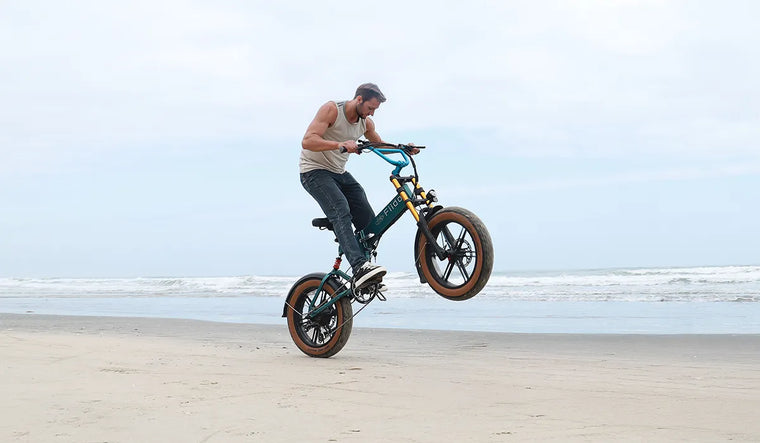 Man riding Fiido M1 Pro on the beach