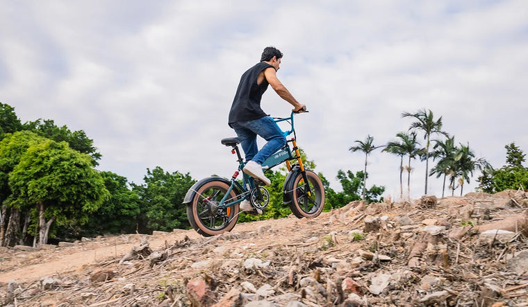 Man riding Fiido M1 Pro uphill